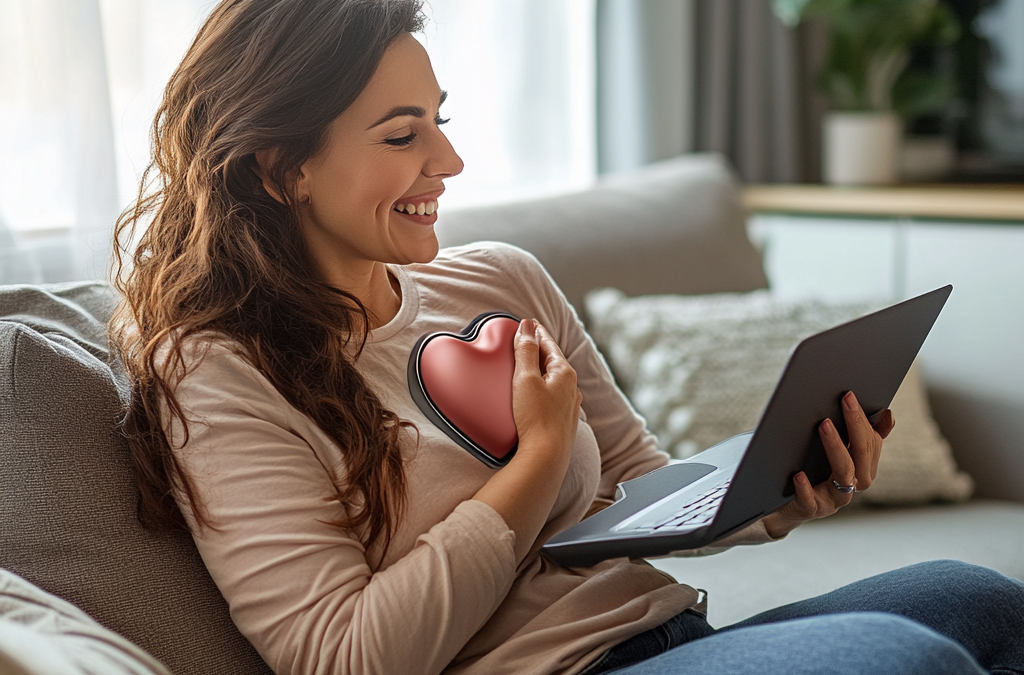 neuroTree Women holding heart while on telehealth appointment